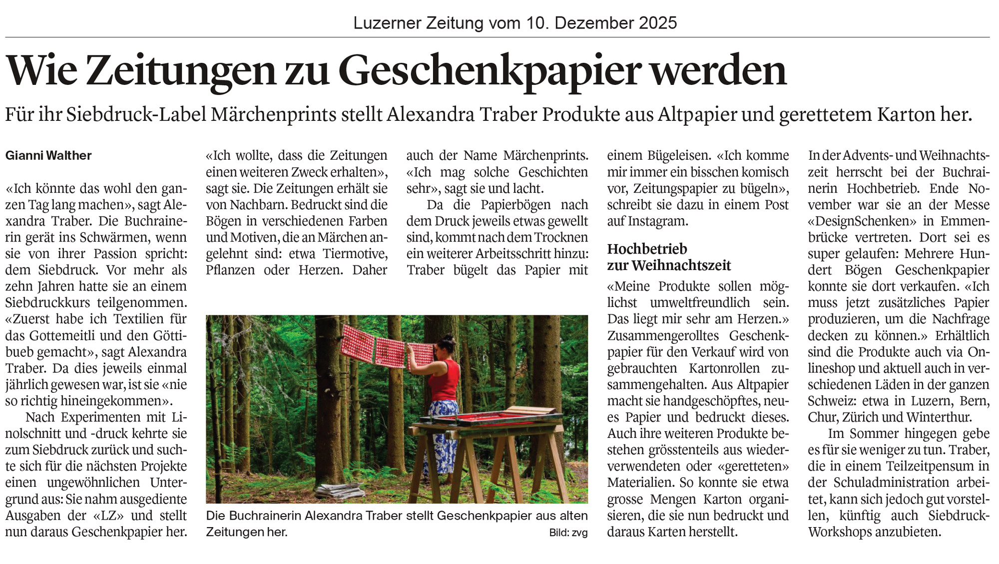 Märchenprints in den Medien | Luzernerzeitung | 10. Dezember 2025